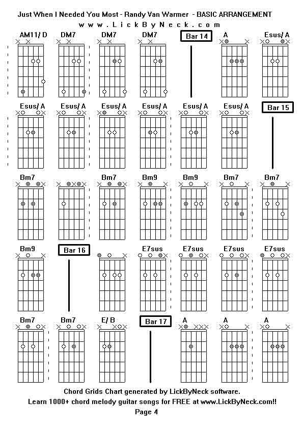 Chord Grids Chart of chord melody fingerstyle guitar song-Just When I Needed You Most - Randy Van Warmer  - BASIC ARRANGEMENT,generated by LickByNeck software.